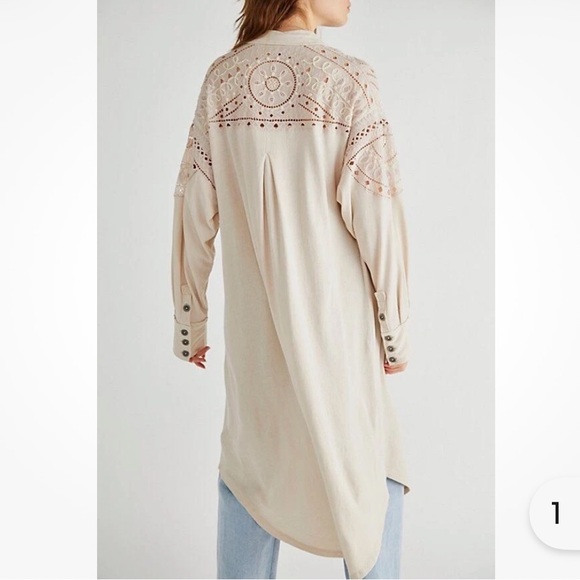 Free People Arctic Circle Crochet-Sleeve Knit Maxi Jacket XS - Picture 2 of 8